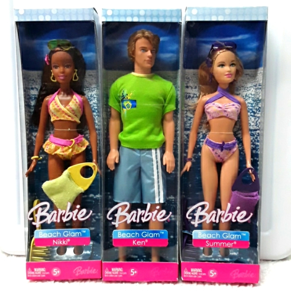 BUNDLE (3) Dolls NIB New in Box Beach Glam Nikki Ken Summer 2006 Great Gift!